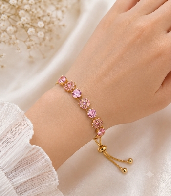 Picture of Elegant Black & White Stone Adjustable Bracelet for Women - Pink