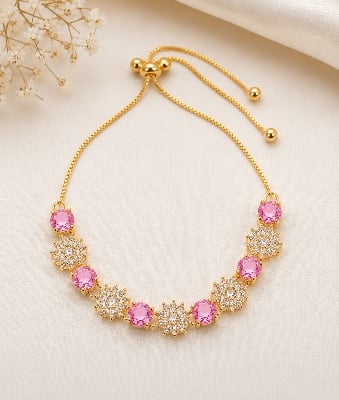 Picture of Elegant Black & White Stone Adjustable Bracelet for Women - Pink