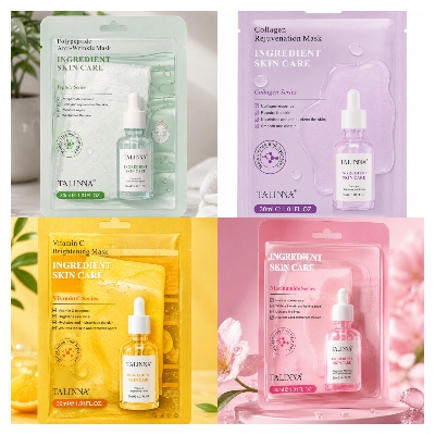 Picture of TALINNA Ingredient Skin Care 4-Piece Combo – Vitamin C, Niacinamide, Collagen & Polypeptide Serum Sheet Mask