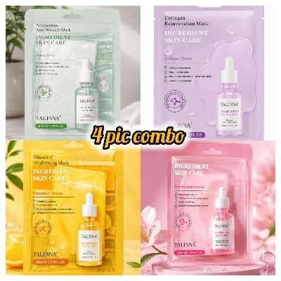 Picture of TALINNA Ingredient Skin Care 4-Piece Combo – Vitamin C, Niacinamide, Collagen & Polypeptide Serum Sheet Mask