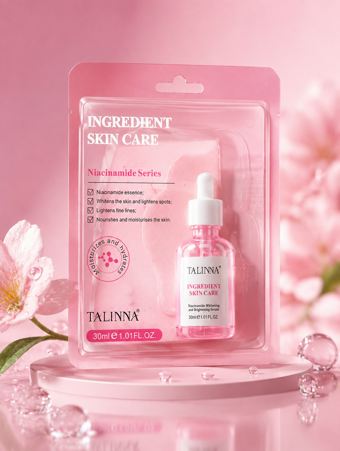 Picture of TALINNA Ingredient Skin Care 4-Piece Combo – Vitamin C, Niacinamide, Collagen & Polypeptide Serum Sheet Mask