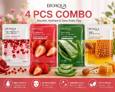 Picture of BIOAQUA 4 Pcs Facial Sheet Mask Combo - Fruity