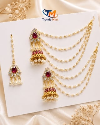 Picture of Royal Bahuboli Pearl Stone Jewelry Set - Gold