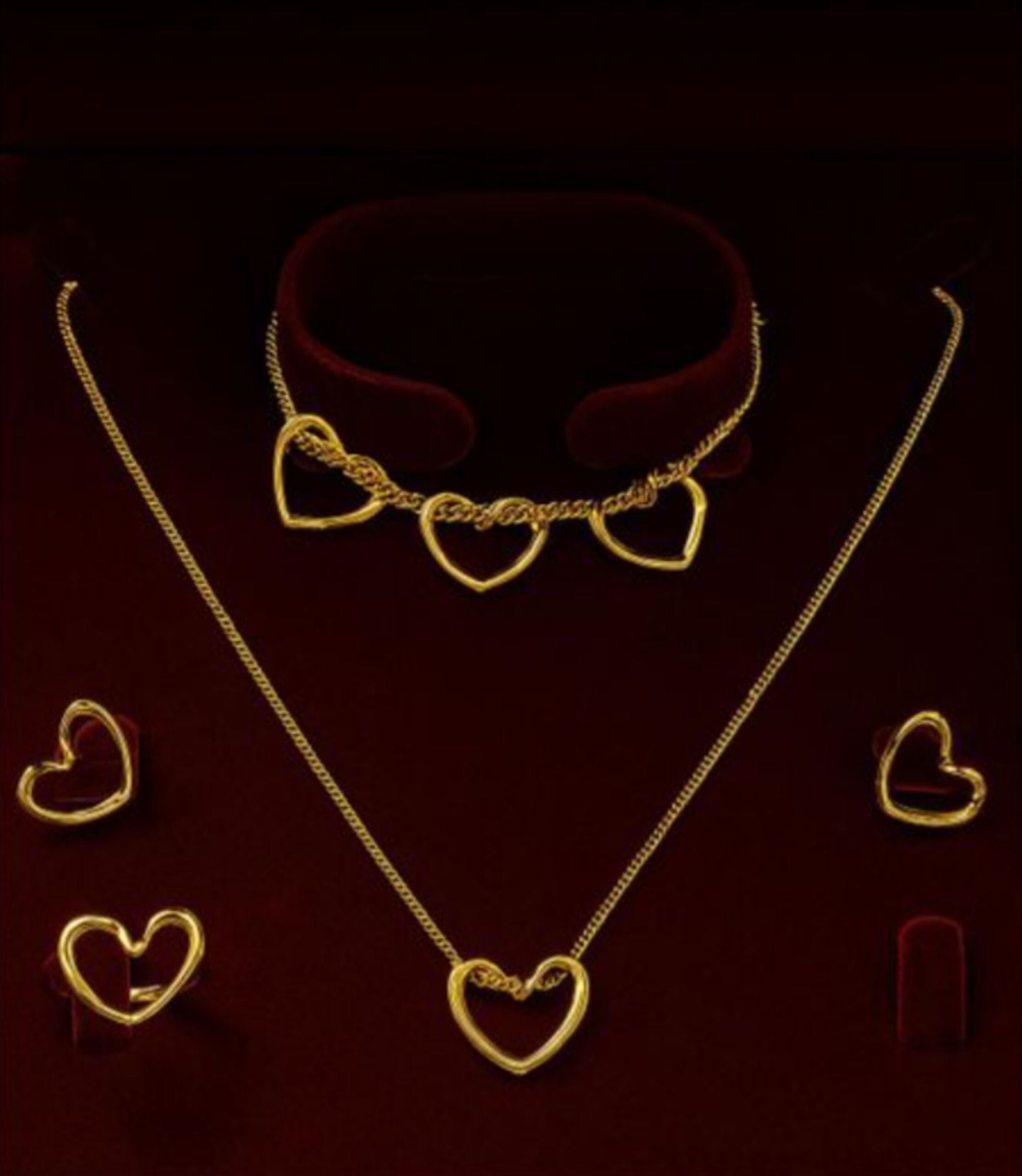 Picture of Elegant Heart Design Jewelry Set – Necklace, Bracelet & Rings - Gold