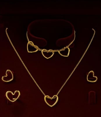 Picture of Elegant Heart Design Jewelry Set – Necklace, Bracelet & Rings - Gold