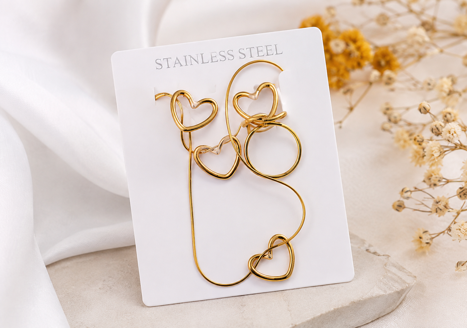 Picture of Elegant Heart Design Jewelry Set – Necklace, Bracelet & Rings - Gold