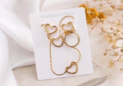 Picture of Elegant Heart Design Jewelry Set – Necklace, Bracelet & Rings - Gold