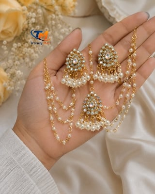 Picture of Royal Bahubali Pearl Stone Jewelry Set ✨ - Gold