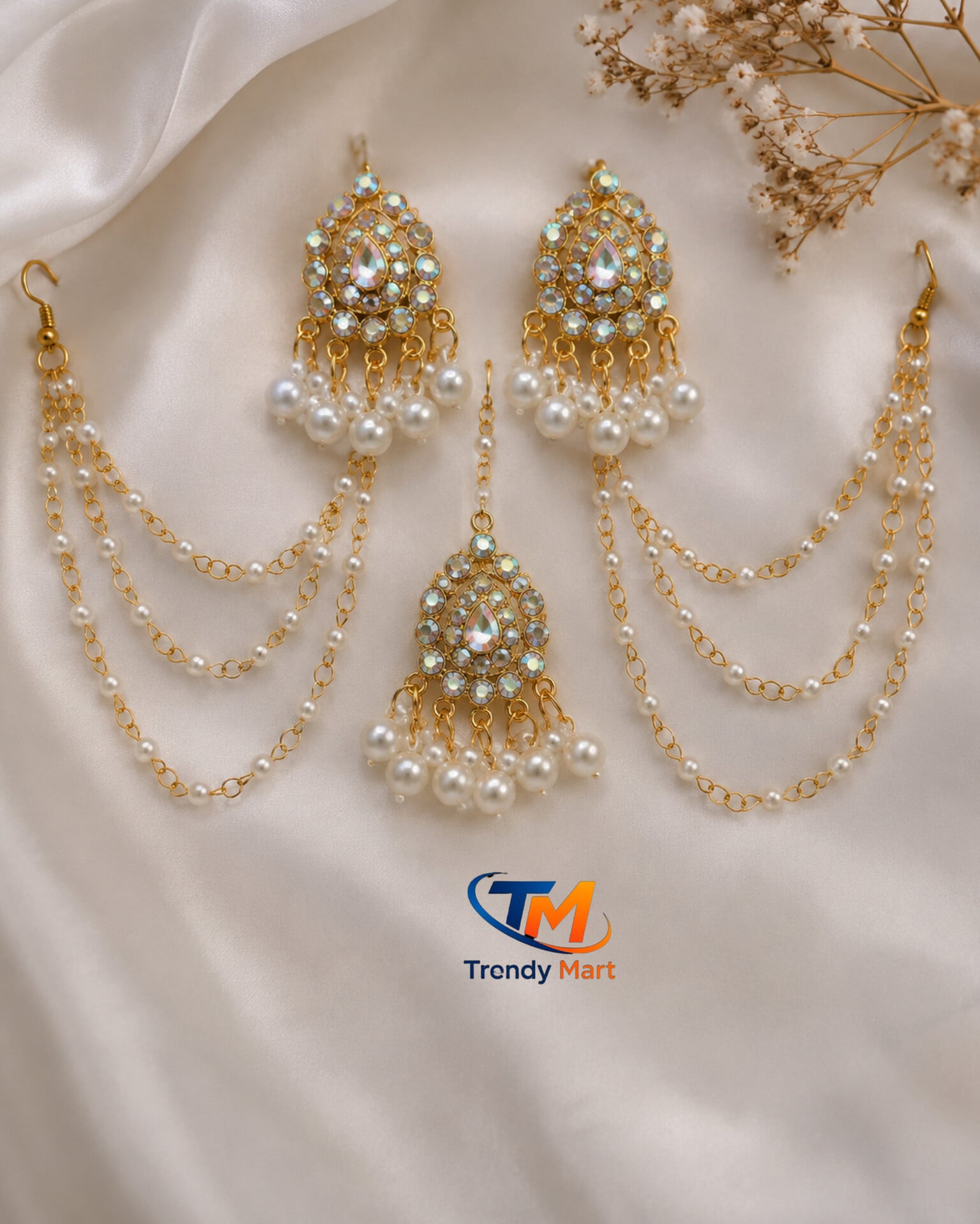 Picture of Royal Bahubali Pearl Stone Jewelry Set ✨ - Gold