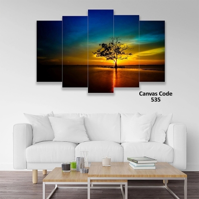 Picture of Pcs Wall Canvas Art Set - Sunset Tree Landscape - Ready to Hang Waterproof Matte HD Print with PVC Board for Living Room & Bedroom Decoration - Multicolor