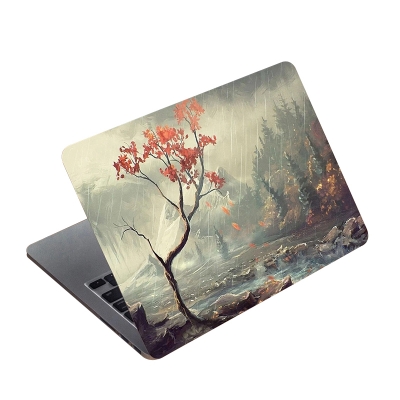 Picture of Red Tree Poster with Rainy Season Premium Laptop Sticker AR-5877 - Multicolor
