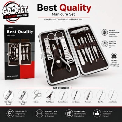 Picture of 12PCS Manicure Pedicure Set | Professional Stainless Steel Nail Clipper Kit Silver