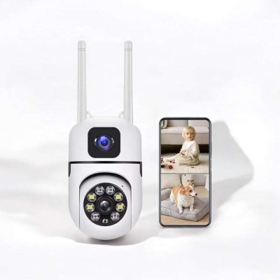 Picture of V380 Dual Lens PTZ WiFi Camera with Night Vision,Motion Detection, Two Way Talk White