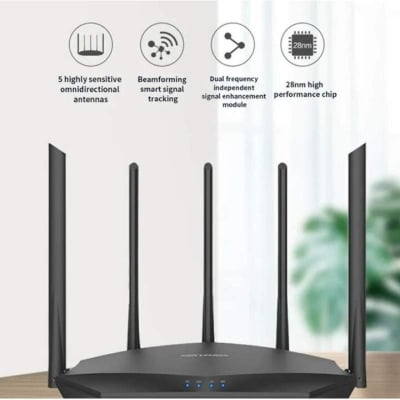 Picture of Hikvision DS-3WR12C AC1200 Dual Band WiFi Router | 1200Mbps | 4 High Gain Antennas | MU-MIMO | Beamforming | Guest WiFi Black