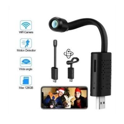 Picture of USB Mini WiFi IP Camera Full HD 1080P | V380 App | 160° Wide Angle | Motion Detection | Remote Monitoring | Hidden Security Camera Black