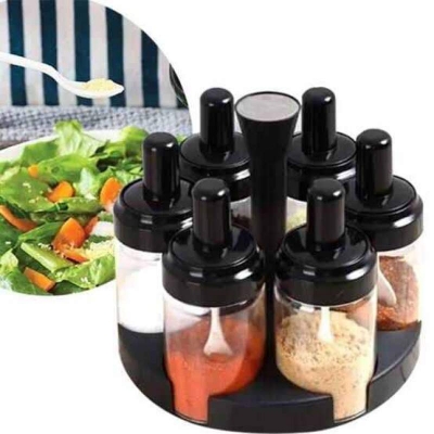 Picture of Spice Rotating Bottles 6 pieces 360-degree rack White & Black