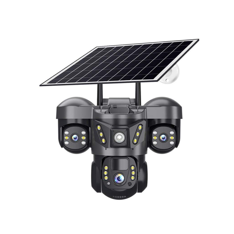 Picture of V380 Pro Three Lens Solar Powered 4G LTE Battery Backup Security IP Camera Black