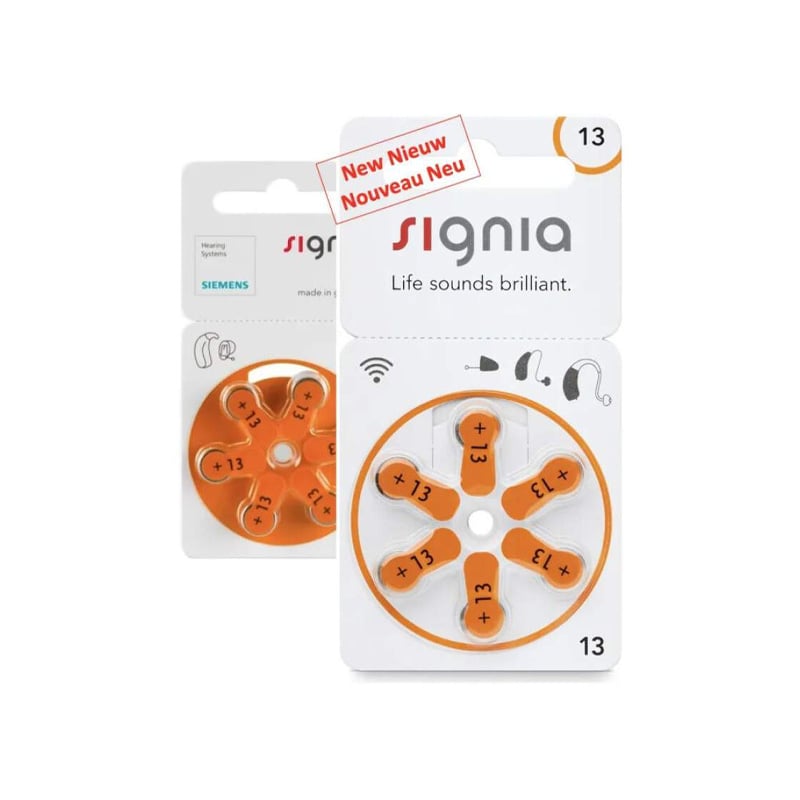 Picture of Signia Hearing Aid Battery Size 13 | 1.45V Zinc Air | Long Lasting | Mercury Free | 6 Batteries Pack | Orange