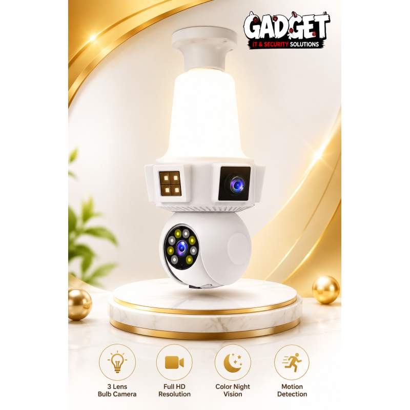 Picture of 3 Lens Bulb WiFi IP Camera 3+3+3MP | 360° Pan Tilt | Full Color Night Vision | AI Motion Detection | Auto Tracking | Two-Way Audio | Wireless CCTV Camera White