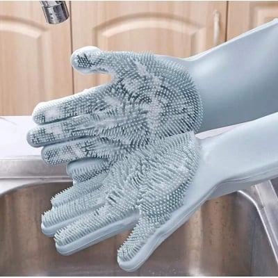 Picture of 1 Pair Magic Silicone Dish Washing Gloves Scrubber Cleaning Brush Heat Resistant A Grade Multicolor