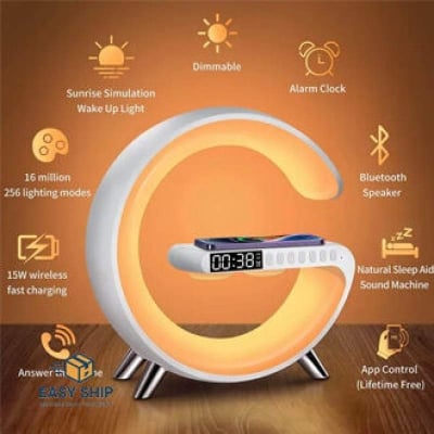 Picture of G63 Bluetooth Speaker Lamp | 3-in-1 Wireless Charger | RGB Night Light | Alarm Clock | APP Control | Bedside Smart Speaker 