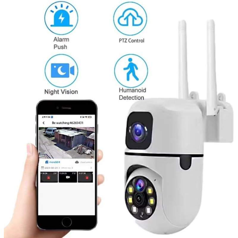 Picture of V380 Dual Lens PTZ WiFi Camera with Night Vision,Motion Detection, Two Way Talk White