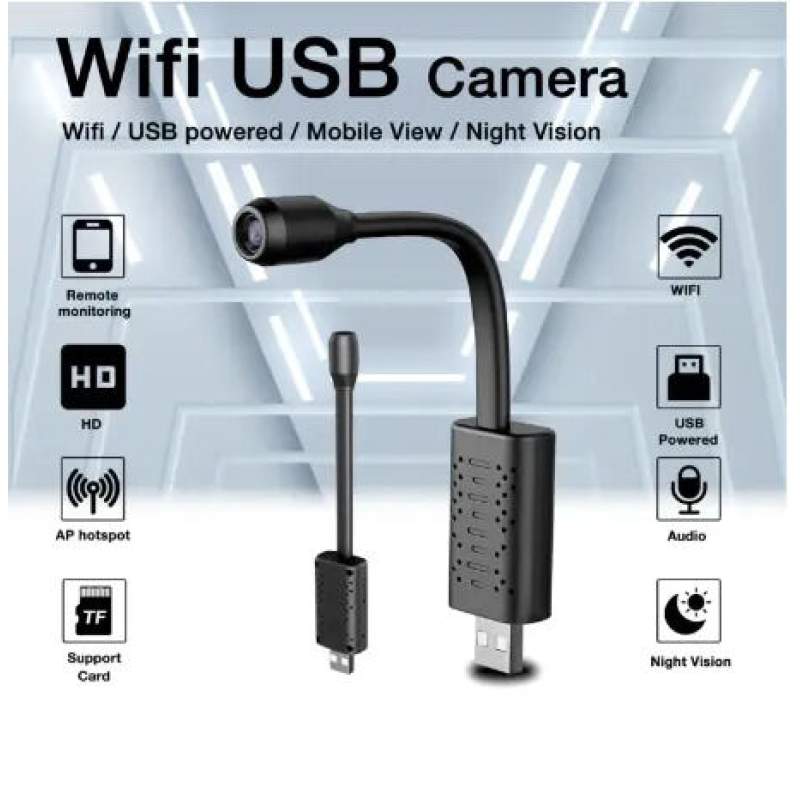 Picture of USB Mini WiFi IP Camera Full HD 1080P | V380 App | 160° Wide Angle | Motion Detection | Remote Monitoring | Hidden Security Camera Black
