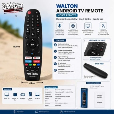 Picture of Walton Smart LED TV Voice Remote Control | Bluetooth Voice Remote | Google Assistant Compatible Black