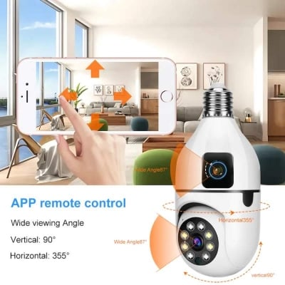 Picture of Q21 Dual Lens Bulb IP Camera | 6MP WiFi CCTV Camera | V380 Pro | Dual Lens 360° PTZ | AI Human Tracking | Two-Way Audio | Color Night Vision | E27 Bulb Camera White
