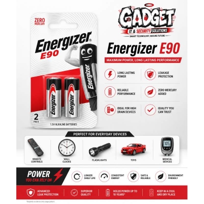 Picture of E90 N Alkaline Battery 2 Pack | 1.5V LR1 MN9100 GP910A Replacement | Long Lasting High Performance Battery | Camera Torch Toy Battery Multicolor