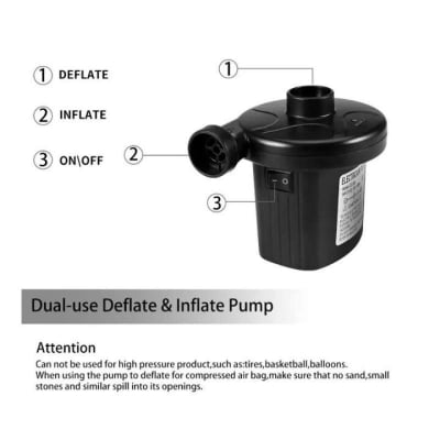 Picture of Electric Air Pump | High Power Household & Car Air Inflator | Portable Quick Inflate Air Pump | 3 Nozzle Electric Air Pump for Air Bed, Pool & Inflatable Toys Black