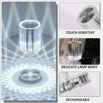 Picture of 16 Color Crystal Diamond Table Lamp | USB Rechargeable LED Touch & Remote Control Night Light | RGB Atmosphere Bedside Lamp for Bedroom, Living Room & Dining Table Multicolor