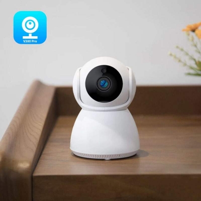 Picture of V380 Q7 Pro 3MP WiFi PTZ IP Camera | 360° Indoor CCTV | LAN Port | Two-Way Audio | Night Vision | SD Card Support White