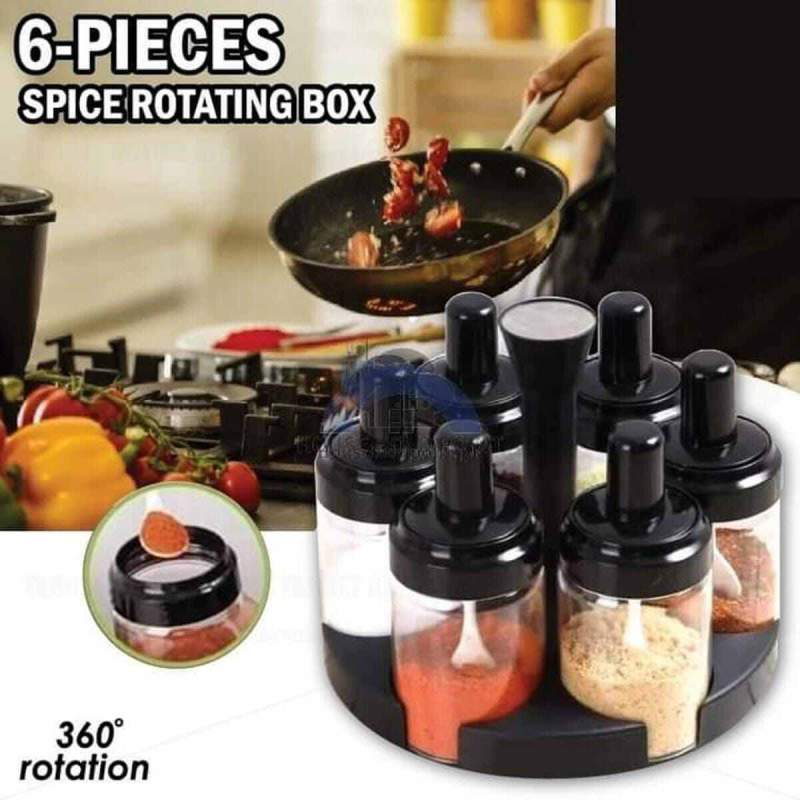 Picture of Spice Rotating Bottles 6 pieces 360-degree rack White & Black