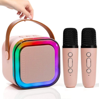 Picture of K12 Portable Bluetooth Karaoke Speaker with 2 Wireless Microphones | Bluetooth 5.3 | RGB LED Light | Rechargeable Mini KTV Speaker for Home Party Kids Multicolor