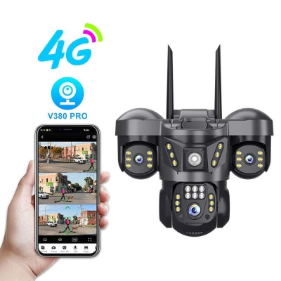 Picture of V380 Pro Three Lens Solar Powered 4G LTE Battery Backup Security IP Camera Black