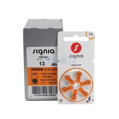Picture of Signia Hearing Aid Battery Size 13 | 1.45V Zinc Air | Long Lasting | Mercury Free | 6 Batteries Pack | Orange