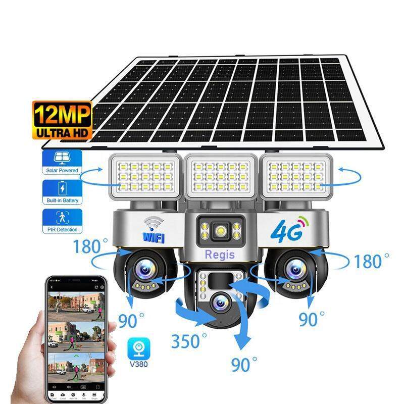 Picture of 12MP Triple Lens Solar PTZ Security Camera | 4G SIM | V380 Pro | 355° Pan & 90° Tilt | AI Human Detection | Auto Tracking | Two-Way Audio | Color Night Vision | IP66 Waterproof Black