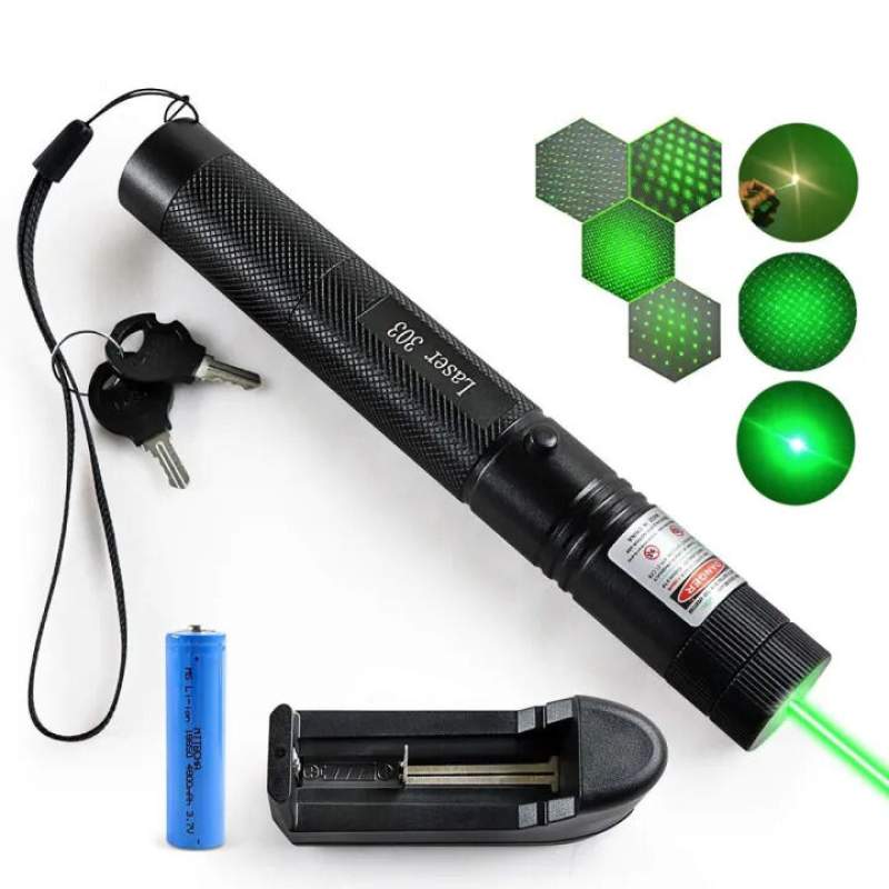 Picture of Laser Pointer Light Rechargeable Green Adjustable Burn Match Light goes up to the plane Black