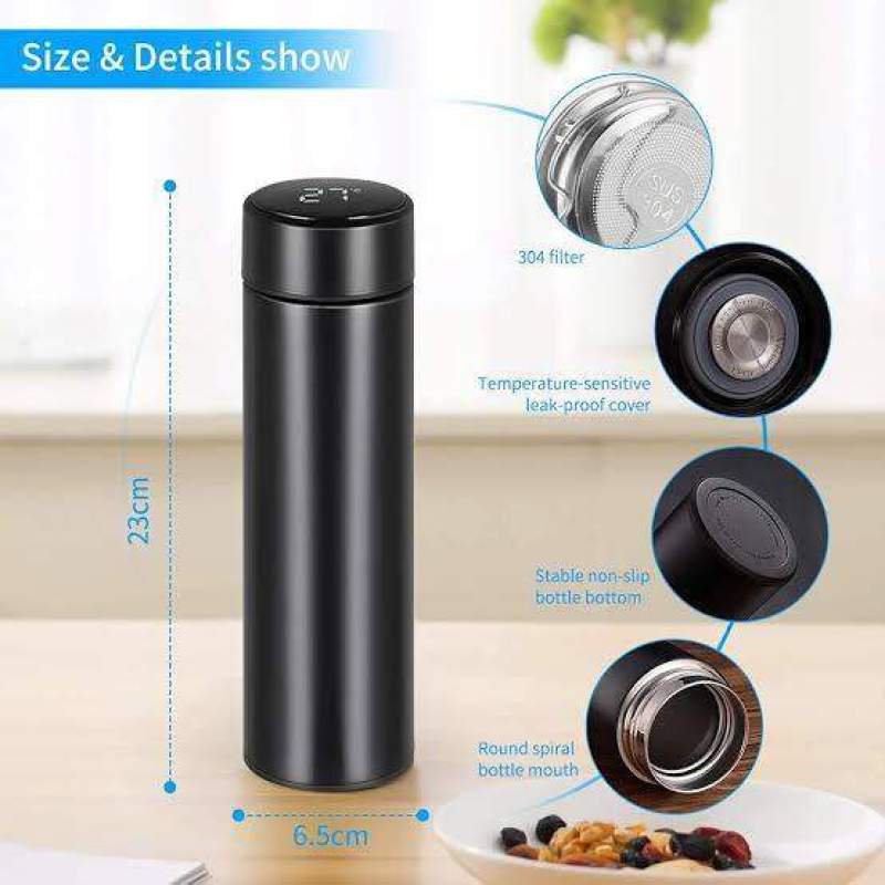 Picture of 500ML Smart LED Temperature Display Vacuum Flask | 304 Stainless Steel Thermos Bottle | Hot & Cold Insulated Water Bottle | Coffee Travel Mug Black