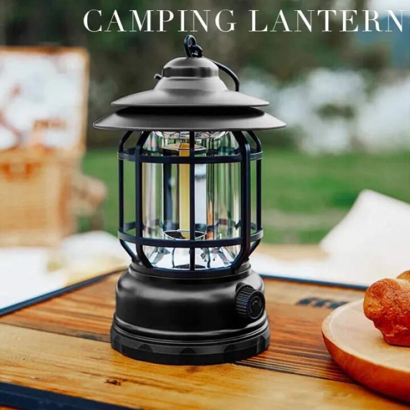 Picture of Retro Portable Camping Lantern | USB Rechargeable Vintage LED Camping Light | Stepless Dimmable | Waterproof Outdoor Tent Lamp | Emergency Light Multicolor