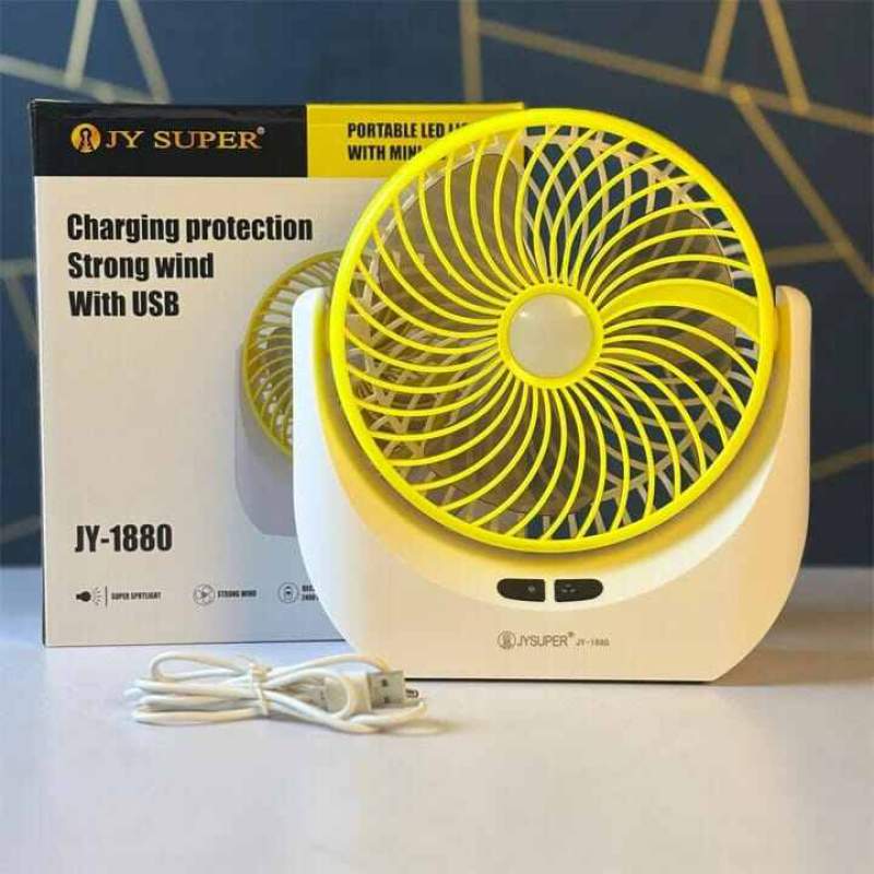 Picture of JY Super JY-1880 lithium rechargeable mini table fan with LED light Multicolor