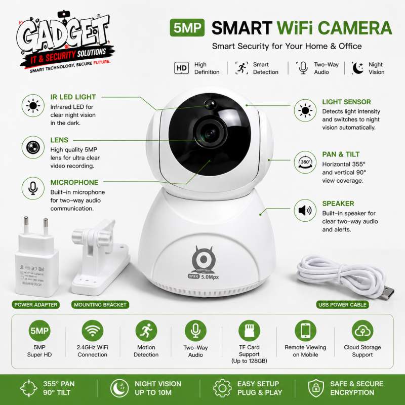 Picture of Q8X 5MP WiFi IP Camera 2K | 360° PTZ | Two-Way Audio | Night Vision | Motion Detection | V380 App White
