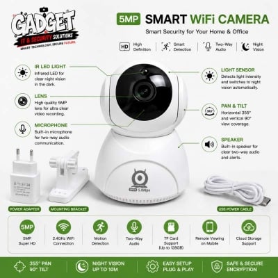 Picture of Q8X 5MP WiFi IP Camera 2K | 360° PTZ | Two-Way Audio | Night Vision | Motion Detection | V380 App White