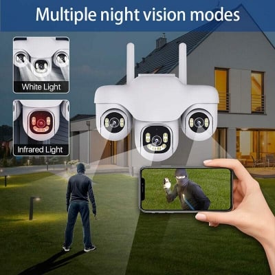 Picture of V380 Pro SC31 6MP 3 Lens Outdoor PTZ WiFi & 4G IP Camera | AI Human Tracking | Triple Lens | Full Color Night Vision | Two-Way Audio | Waterproof CCTV Camera 