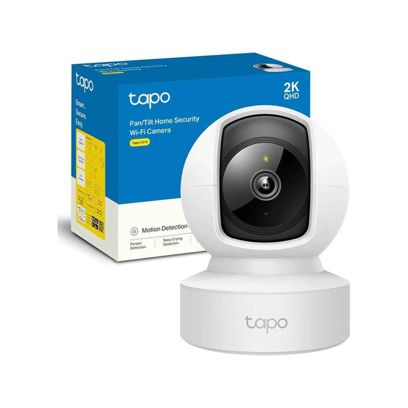 Picture of Pan/Tilt Home Security Wi-Fi Camera Tapo C212 High-Definition Video: Records every image in crystal-clear view Pan and Tilt: 360º horizontal and 114º vertical range Advanced Night Vision: Provides a visual distance of up to 30 ft Motion Detection White