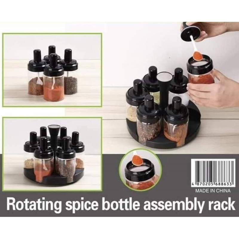 Picture of Spice Rotating Bottles 6 pieces 360-degree rack White & Black