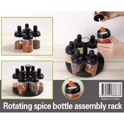 Picture of Spice Rotating Bottles 6 pieces 360-degree rack White & Black