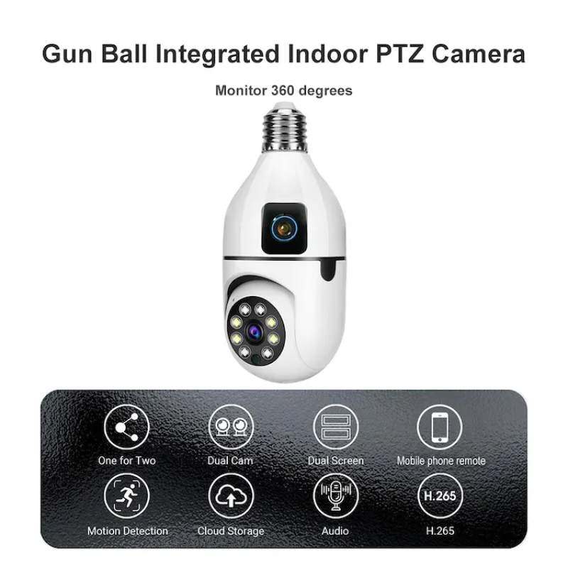 Picture of Q21 Dual Lens Bulb IP Camera | 6MP WiFi CCTV Camera | V380 Pro | Dual Lens 360° PTZ | AI Human Tracking | Two-Way Audio | Color Night Vision | E27 Bulb Camera White