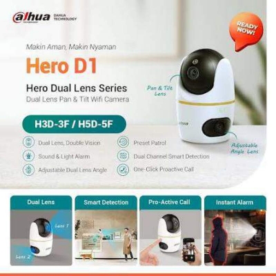 Picture of Dahua Hero H3D-3F 3+3MP / H5D-5F 5+5MP Dual Lens WiFi IP Camera | Full Color Night Vision | AI Human & Pet Detection | Dual Band WiFi 2.4G/5G | Auto Tracking | Two-Way Audio | Indoor CCTV Camera 